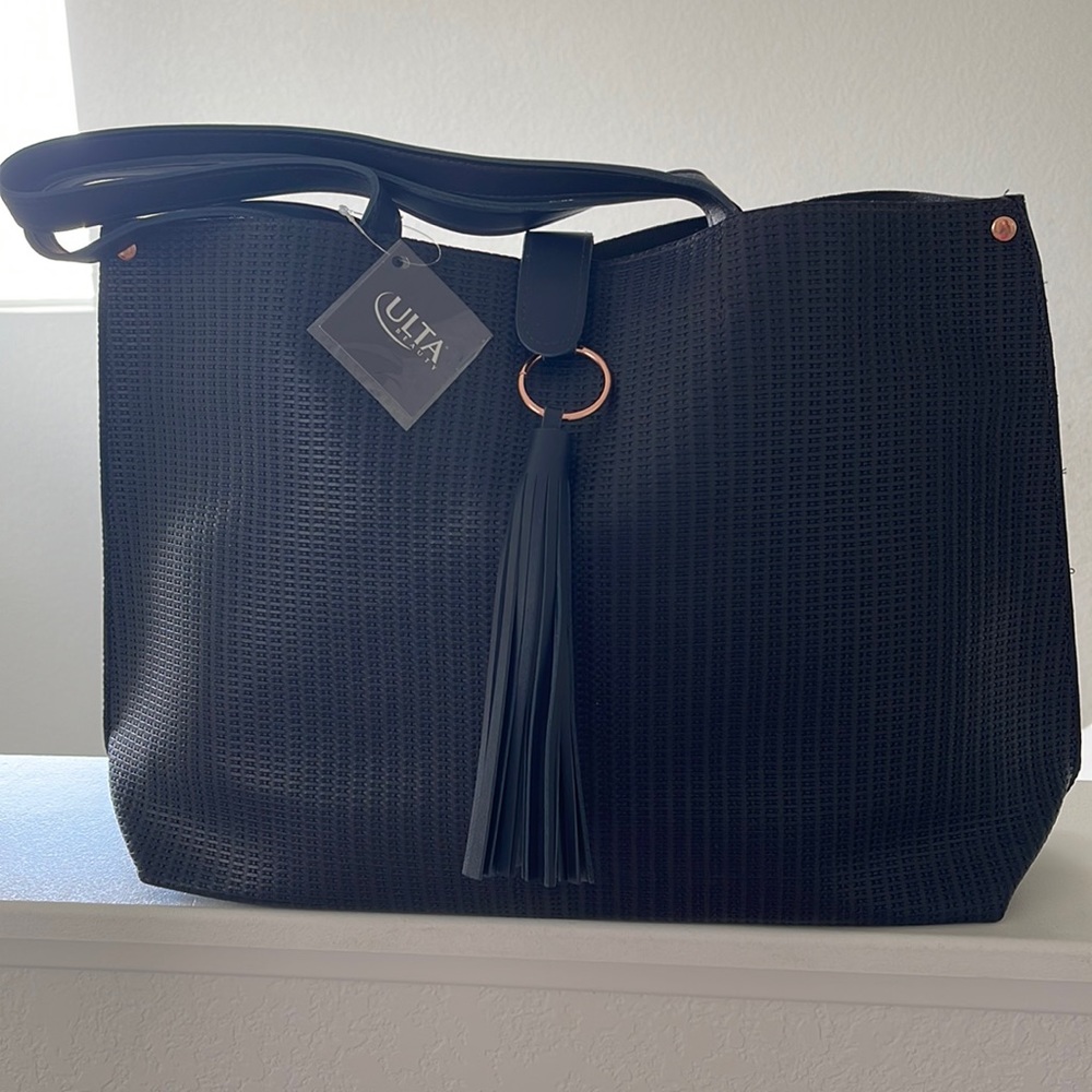 Navy Faux Leather Tote